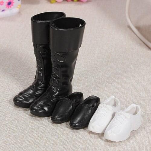 3 Pairs Fashion Doll Shoes White Sneakers Black Formal Shoes Boots Accessories for Men Ken Barbie Dolls Toys Kids Birthday Gift