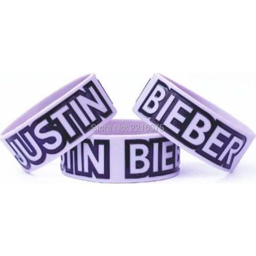 300pcs One Inch Debossed color filled Justin Bieber wristband silicone bracelets free shipping by DHL express