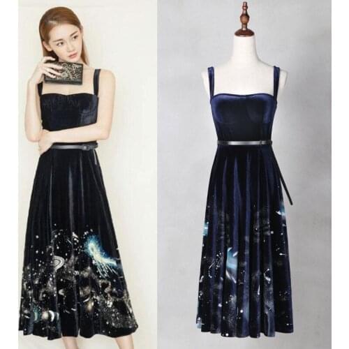 3D three dimensional New printing dress sling dinner party dress sexy velvet high end dress female