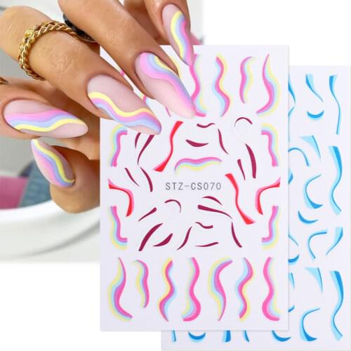 3D Swirl Lines Nail Sticker Geometry Irregular Whirling Wave Cow Print Decal on Nails Art Charms Manicure Slider Tip BESTZ-CS069