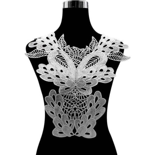 5Pcs Lace Fabrics Flowers Embroidered Cloth Craft Costume Sewing Neckline Collar Wedding Decor DIY Women Dress Cloth White Black
