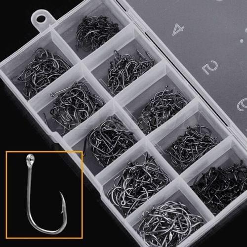 500Pcs Stainless Steel Fly Fish Fishing Sharpened Swivel Jig Hooks Sea Fishing Hooks Fishhooks 3-12# Sizes With Box Tackle