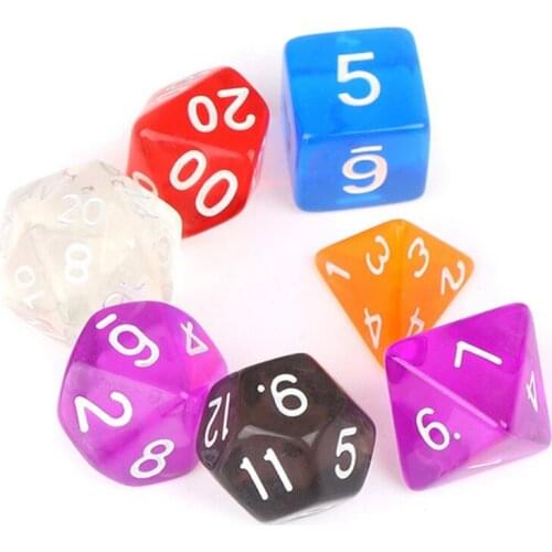 7pcs Colorful Polyhedral Digital Dices Irregular Multi Side Dice with Storage Bag for MTG D4 D6 D8 D10 D12 D20 Board Games