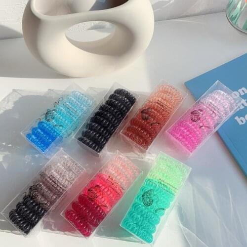 9pcs Colorful Elastic Plastic Rubber Telephone Cord Wire No Crease Hair Ties Scrunchies Hair Ring Band Women Thin Hair Ring Band