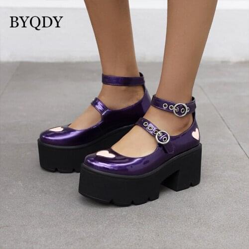 BYQDY New 2021 Square High Heels 7.5CM Two Buckles Platform Gothic Round Head Cosplay Lolita Mary Janes Pumps Shoes Women Plus