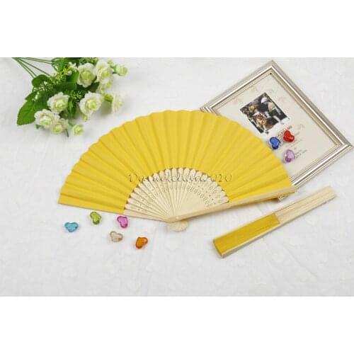 [ Fly Eagle ] Free shipping Yellow hand held paper wedding fan with 11colors for choose