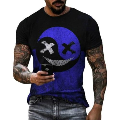 Mens short-sleeved sports T-shirt 3D hip-hop style loose casual round neck color matching smiley face 2021 summer new polyester