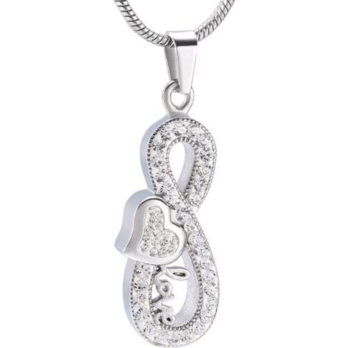 JJ9988 LOVE Heart Crystal Infinity Keepsake Urns Jewelry Hold Loved Ones Cremation Ashes Necklace Memorial Pendant For Women