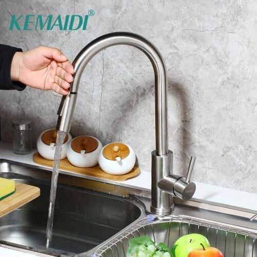 KEMAIDI Pull Out Touch Sensor Kitchen Faucet Lead-free Pull Out Smart Kitchen Faucet Sensor Tap Faucet High Arc Brushed Nickel