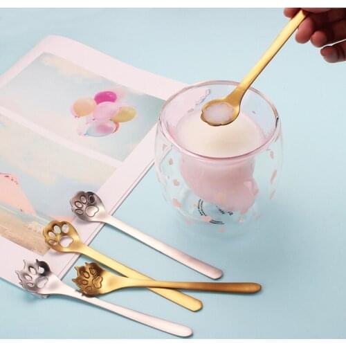 Stainless Steel Cat Claw Coffee Scoop Tea Dessert Spoon Drink Mixing Smoothie Spoon Tableware Set Kitchen Supplies Tea Spoon