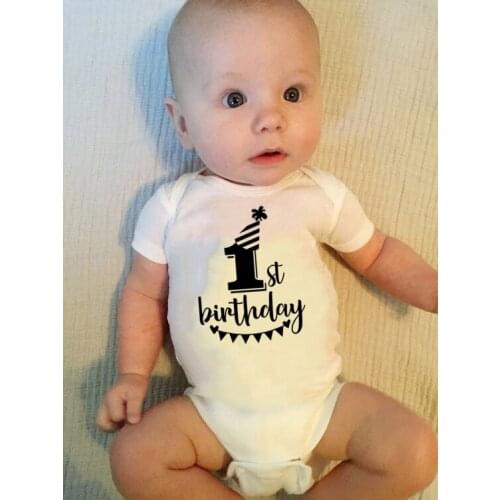 Newborn Funny Jumpsuit Baby Boys Girls First Birthday Jumpsuit Infant Body Short Sleeve 100% Cotton Clothing Outfits 0-24M