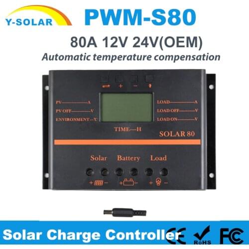 Y-Solar 80A Solar Panel Charge Controller 12V 24V Auto LCD USB Solar Battery Charger High Efficiency Solar 80 PWM Regulator