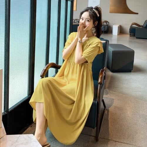 Summer Pregnant Woman Dresses Korean Fashion Loose Lapel Maternity Clothes A-Line Pregnancy Dress