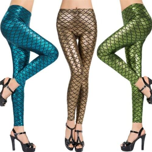 LJCUIYAO Fashion 3D Digital Print Mermaid Fish Scale Leggings Women Trousers Spandex Colorful Soft Sports Skinny Running Pants