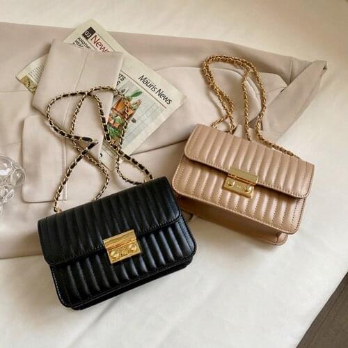 Fashion Women Lines Shoulder Bag PU Leather Embroidery Crossbody Bags Casual Ladies Chain Solid Color Small Handbags Flap Purse
