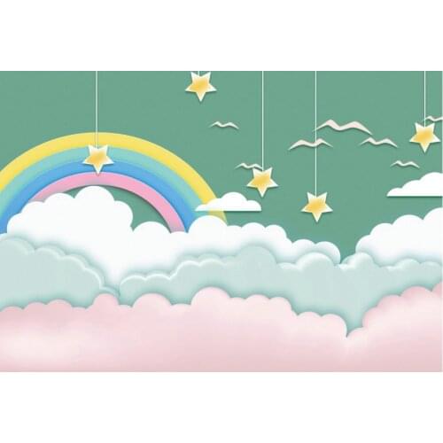 Cartoon Rainbow Star Clouds Printing Backdrop Party Room Decor Photo Booth Studio Prop