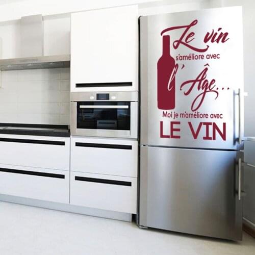 Stickers Fridge Le Vins Amélioré Avec L'age Cuisine Vinyl Mural Art Decal Wallpaper Kitchen Wall Decor Poster House Decoration