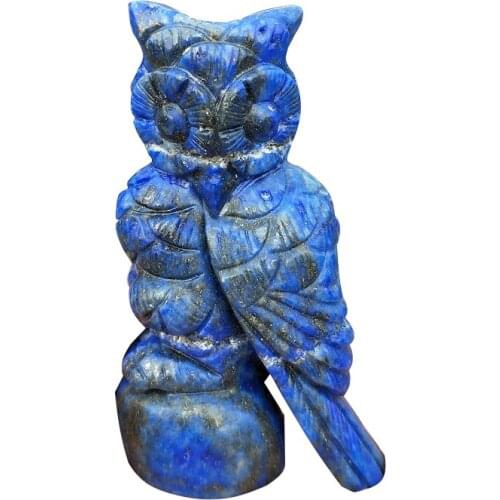 Natural Crystal Carving lapis lazuli Owl Ornament Animal Carving Crafts Stress Reliving Healing Gemstone Home Decoration