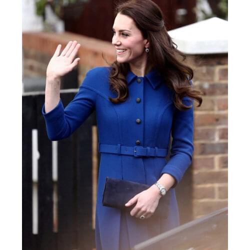 2019 Spring New Kate Middleton Princess Coat Fashion A-Line blue OL Coat