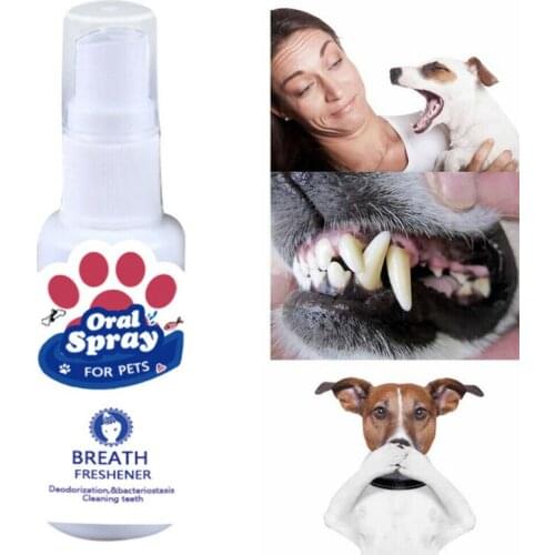 1PCS 30ml Pet Dog Breath Freshener Spray Dog Teeth Cleaner Dog Cat Oral Healthy Dental Care Cleaning Cat Dog Stain Odor Removers