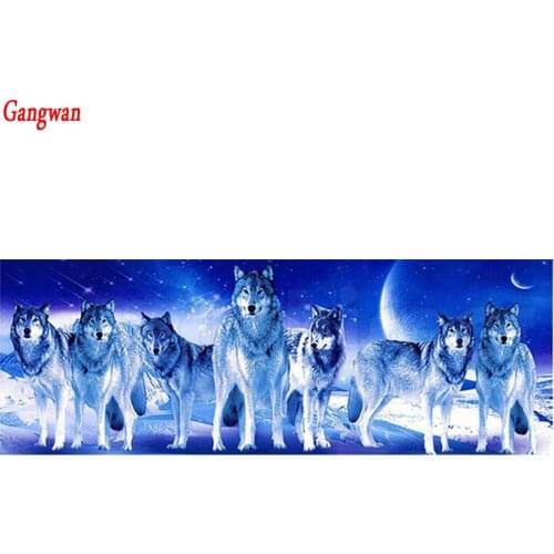 Full Square round Drill Diy Diamond Painting Wolves Animal Moonlight landscape Diamond Embroidery sale Cross Stitch wall Decor