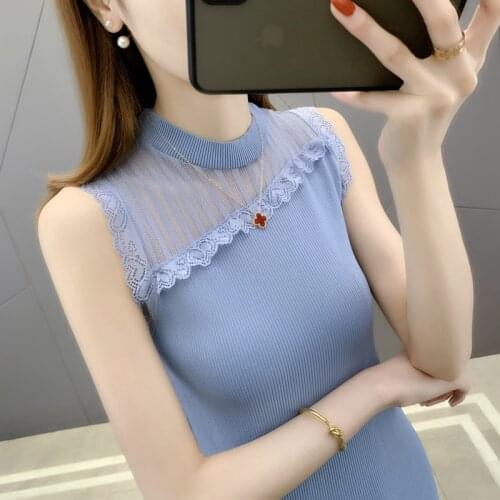 19904 real shot lace stitching Pullover solid ice silk knitted vest 27