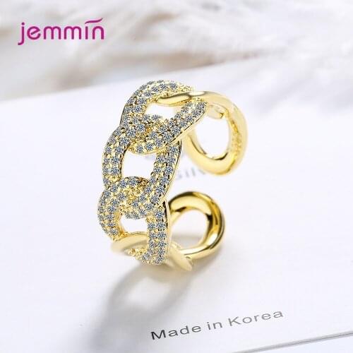 Luxury Wedding Engagement Adjustable Gold Rings For Women Girls CZ Cubic Zirconia Fashion Jewelry 925 Sterling Silver