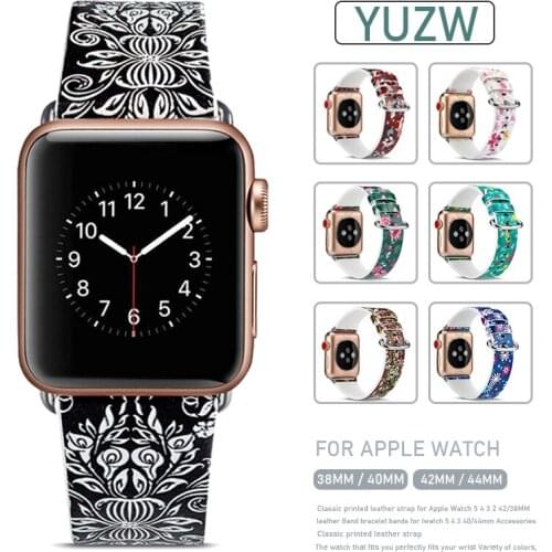 Classic Flower leather strap for Apple Watch 5 4 3 2 42/38MM leather Band bracelet bands for Iwatch 5 4 3 40/44mm Accessories