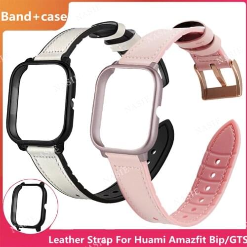20mm Leather Band +case For Xiaomi Huami Amazfit Bip S Lite Pop Bracelet Wrist Strap Correa For GTS GTS 2 2e Mini GTR 42 Watch