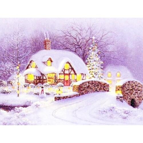 Christmas Snow House Embroidery 11CT Kit Needlework Craft Set Cotton Thread Canvas Printed Christmas Gift Home Decor Hot Sell