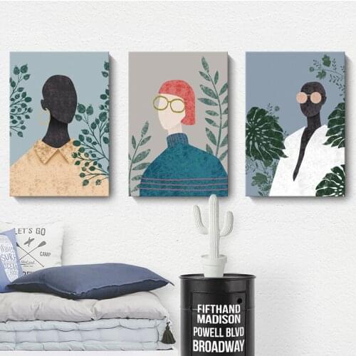Nordic Fashion Art Character Decoration Canvas Painting Modern Girl Minority Literature Abstract Character Mural Without Frame