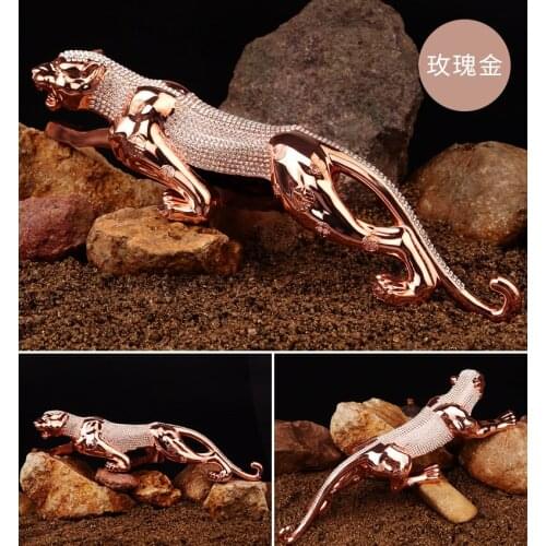 TOP COOL- 2020 home office business Decoration # Auspicious Good luck Success Diamond Rose Gold Leopard Cheetah Sculpture statue