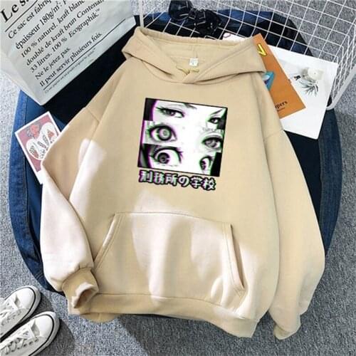 Y2k Winter new prison school eyes sad Japanese anime hoodie ladies sweatshirts warm fleece hooded ladies mens sportswear gothic