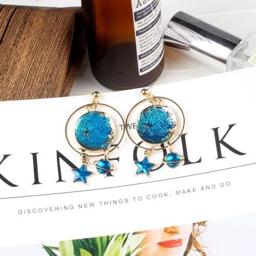 2020Brincos Fashion Jewelry Japan Korea Blue Pink Starry Earrings Personality Cute Fashion Earrings for Women Drop Earring