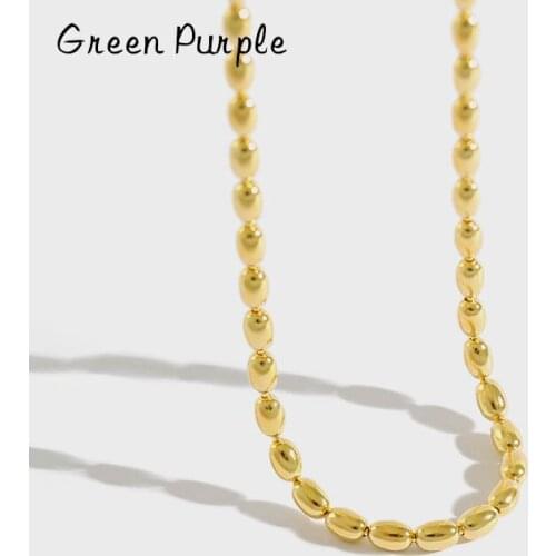 GREEN PURPLE Korean Style S925 Sterling Silver Choker Necklace INS Oval Beads Chain Female Necklace Classic Clavicle Necklace