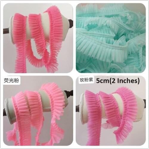 1 Meter Ruffled Lace Trim 5cm(2 Inches) 2 Layers Mesh Lace Ribbon DIY Sewing Clothes Craft Material