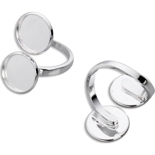 1PC 12mm Silver Double Blank Settings Open Ring Adjustable Ring Cabochon Base Trays Bezel Glass Cabochon DIY Setting