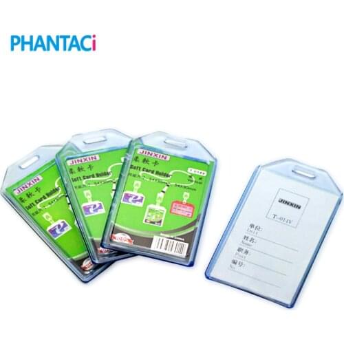 10 pcs/lot Vertical Plastic ID Card Badge Holder 10.5x6cm Clear Exhibition ID Name Card Holders Office Supplies