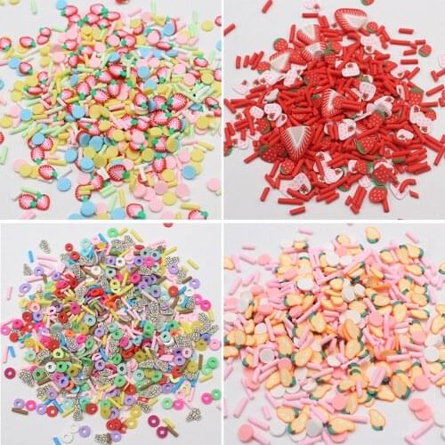 100g/Lot Bright Color Fruits Candy Clay Slices Soft Pottery Strawberry Mango Sprinkles for DIY Crafts Filling Accessories