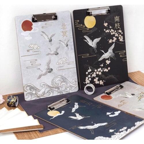 2020 flower fog flying crane retro series folder board A4 office writing pad convenient clip board school stationery
