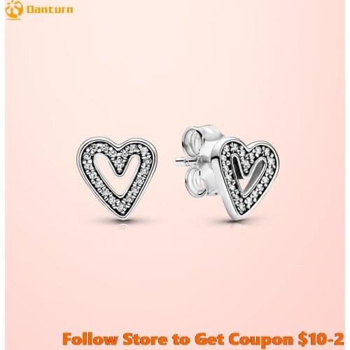 2020 Valentines Day 100% S925 Sterling Silver Stud Earrings Sparkling Freehand Heart Stud Earrings Unique Design Women Jewelry