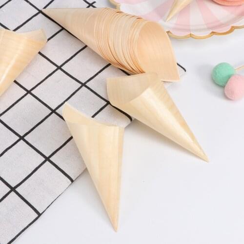 25pcs Disposable Wood Appetizer Cones Ice Cream Cups for Party Foods Snacks Nibbles (12*9cm)