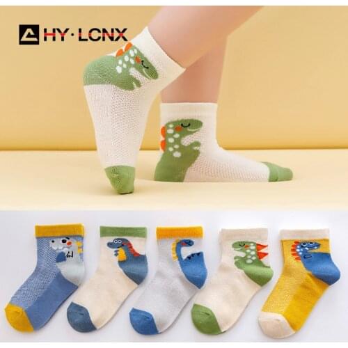 5 Pairs/lot Spring Summer Thin Mesh Baby Socks For Girl Boy Cute Cartoon Dinosaur Childrens Thin Socking Babies Newborn Sock