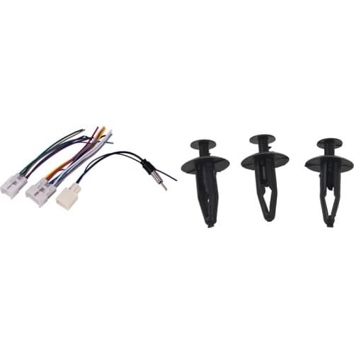 50Pcs 7mm Hole Plastic Fastener Rivet Push Retainer Bumper Clip Black & 1set Car Stereo CD DVD Wiring Harness for TOYOTA