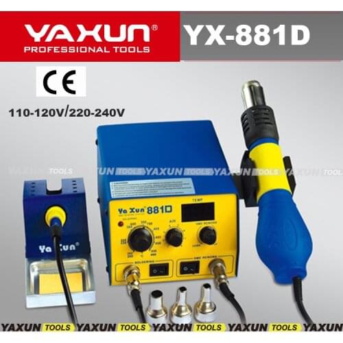 Free shipping YAXUN 881D 2 in 1 SMD hot air and soldering station,220v /110v digital BGA rework station Automatic rework station