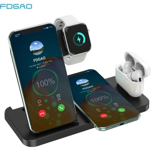 FDGAO 15W Wireless Charger 4 in 1 Qi Fast Charging Dock Station for Apple Watch 6 SE 5 4 3 2 AirPods Pro iPhone 12 11 XS XR X 8