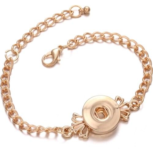 2020 New Snap Button Jewelry Bracelets Adjustable Gold Color 18MM Metal Snap Button Bracelet Bangle Chain Bracelet for Charms