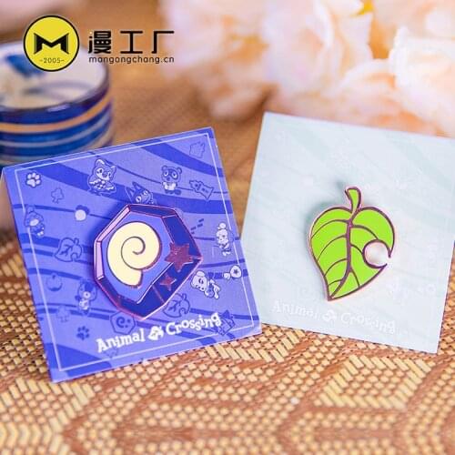 Cute Animal Crossing Figure Keychain Pendant Badges Brooches PIN Metal Fossil Leaves Pin