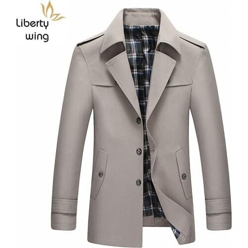 Business Men Mid Long Coat Office Work Man Single Breasted Lapel Collar Windbreaker Khaki Loose Fit Trench Outwear Coats
