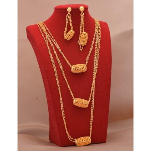 Dubai Jewelry sets 24K gold plated luxury African wedding gifts bridal bracelet necklace earrings ring jewellery set for women